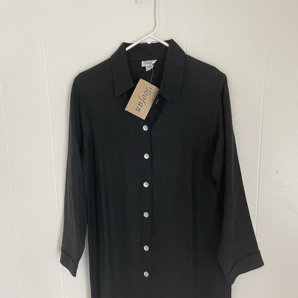 NWT Toofan Black Button Front Midi Shirt Dress Linen Long Sleeve Minimalist S - Picture 3 of 9